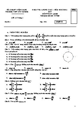 Kiểm tra lượng giác 10 - Năm học 2016 - 2017 môn Toán - Mã đề 224